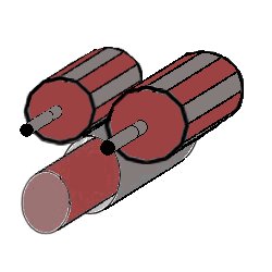 drawing of motors with driveshafts, parallel to the axle/quill assembly